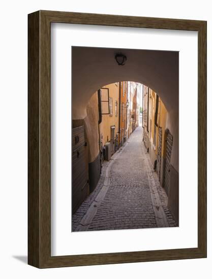 Arch and cobblestone alley in historic Gamla Stan, Stockholm, Sweden, Scandinavia, Europe-Jon Reaves-Framed Photographic Print