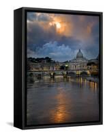 Arch Bridge across Tiber River with St. Peter's Basilica in the Background, Rome, Lazio, Italy-null-Framed Stretched Canvas