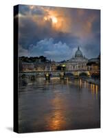 Arch Bridge across Tiber River with St. Peter's Basilica in the Background, Rome, Lazio, Italy-null-Stretched Canvas