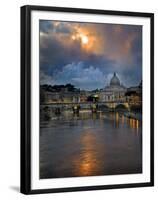 Arch Bridge across Tiber River with St. Peter's Basilica in the Background, Rome, Lazio, Italy-null-Framed Premium Photographic Print