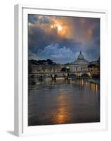 Arch Bridge across Tiber River with St. Peter's Basilica in the Background, Rome, Lazio, Italy-null-Framed Premium Photographic Print