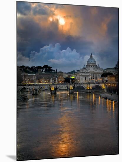 Arch Bridge across Tiber River with St. Peter's Basilica in the Background, Rome, Lazio, Italy-null-Mounted Premium Photographic Print