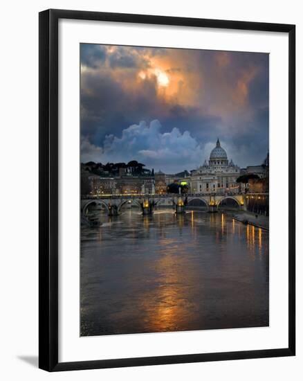 Arch Bridge across Tiber River with St. Peter's Basilica in the Background, Rome, Lazio, Italy-null-Framed Photographic Print