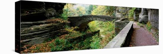 Arch Bridge in a Forest, Robert H. Treman State Park, Ithaca, Tompkins County, Finger Lakes-null-Stretched Canvas