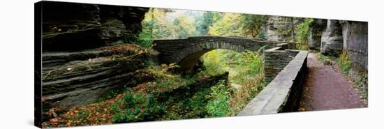 Arch Bridge in a Forest, Robert H. Treman State Park, Ithaca, Tompkins County, Finger Lakes-null-Stretched Canvas