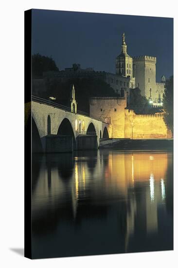 Arch Bridge over a River with a Palace in the Background-null-Stretched Canvas