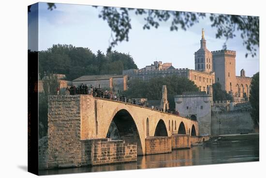 Arch Bridge over a River with a Palace in the Background-null-Stretched Canvas