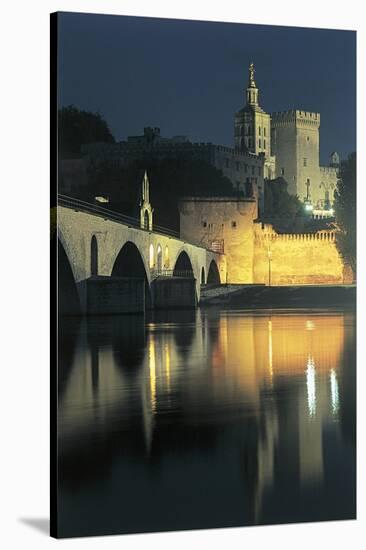 Arch Bridge over a River with a Palace in the Background-null-Stretched Canvas