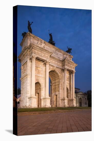 Arch of Peace at Night, Piazza Sempione, Milan, Lombardy, Italy, Europe-Ben Pipe-Stretched Canvas
