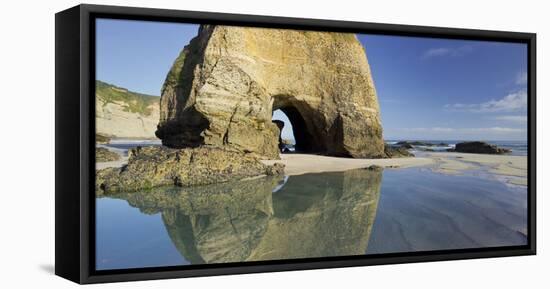 Arch, Rock Hole, Wharariki Beach, Tasman, South Island, New Zealand-Rainer Mirau-Framed Stretched Canvas