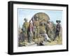 Archaeologist Bernardino Drovetti measuring a colossal head in the Egyptian desert, 1819-G Engelmann-Framed Giclee Print