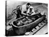 Archaeologist Howard Carter Examining Coffin of Tutankhamen, with 14th Century Egyptian Pharaoh-null-Stretched Canvas