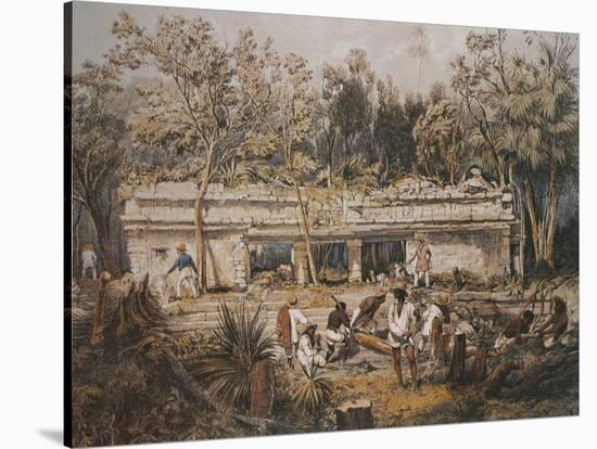 Archaeologists Catherwood and Stephens Measuring Temple of Tulum, Yucatan, Mexico-Frederick Catherwood-Stretched Canvas