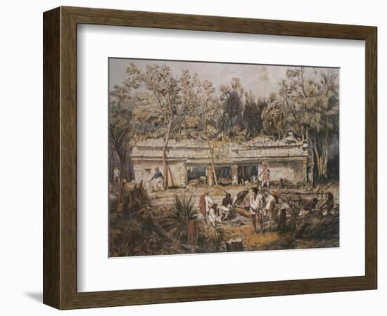 Archaeologists Catherwood and Stephens Measuring Temple of Tulum, Yucatan, Mexico-Frederick Catherwood-Framed Giclee Print