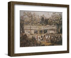 Archaeologists Catherwood and Stephens Measuring Temple of Tulum, Yucatan, Mexico-Frederick Catherwood-Framed Giclee Print