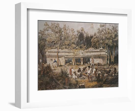 Archaeologists Catherwood and Stephens Measuring Temple of Tulum, Yucatan, Mexico-Frederick Catherwood-Framed Giclee Print