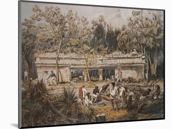 Archaeologists Catherwood and Stephens Measuring Temple of Tulum, Yucatan, Mexico-Frederick Catherwood-Mounted Giclee Print