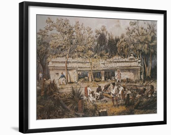 Archaeologists Catherwood and Stephens Measuring Temple of Tulum, Yucatan, Mexico-Frederick Catherwood-Framed Giclee Print