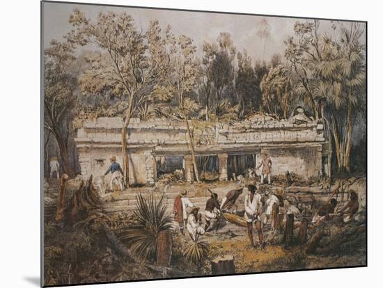 Archaeologists Catherwood and Stephens Measuring Temple of Tulum, Yucatan, Mexico-Frederick Catherwood-Mounted Giclee Print