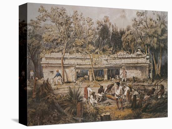 Archaeologists Catherwood and Stephens Measuring Temple of Tulum, Yucatan, Mexico-Frederick Catherwood-Stretched Canvas