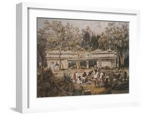 Archaeologists Catherwood and Stephens Measuring Temple of Tulum, Yucatan, Mexico-Frederick Catherwood-Framed Giclee Print