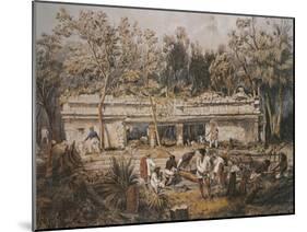 Archaeologists Catherwood and Stephens Measuring Temple of Tulum, Yucatan, Mexico-Frederick Catherwood-Mounted Giclee Print