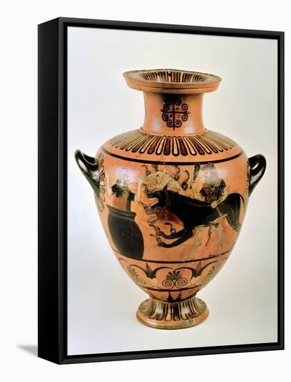 Archaic Ionian Hydria Depicting Heracles Bringing Cerberus to Eurystheus, 530 BC-Greek-Framed Stretched Canvas