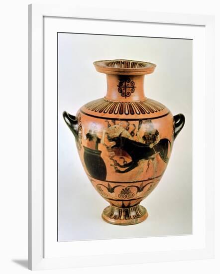 Archaic Ionian Hydria Depicting Heracles Bringing Cerberus to Eurystheus, 530 BC-Greek-Framed Giclee Print