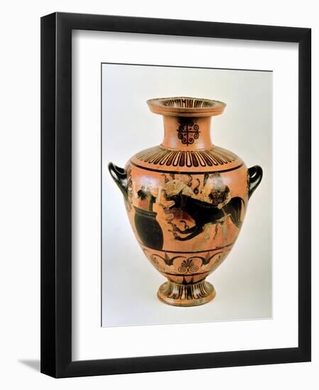 Archaic Ionian Hydria Depicting Heracles Bringing Cerberus to Eurystheus, 530 BC-Greek-Framed Giclee Print