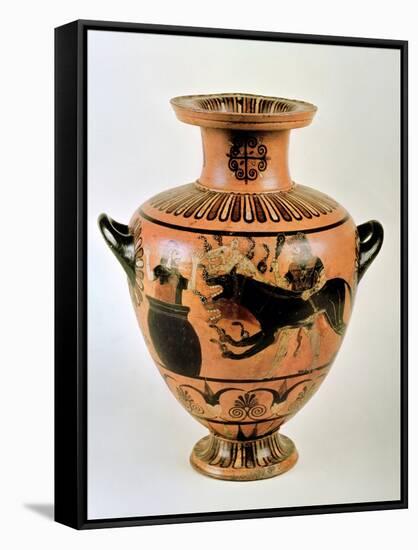 Archaic Ionian Hydria Depicting Heracles Bringing Cerberus to Eurystheus, 530 BC-Greek-Framed Stretched Canvas