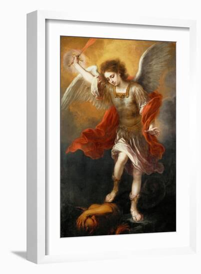 Archangel Michael hurls the devil into the abyss. Around 1665/68-Bartolome Esteban Murillo-Framed Giclee Print