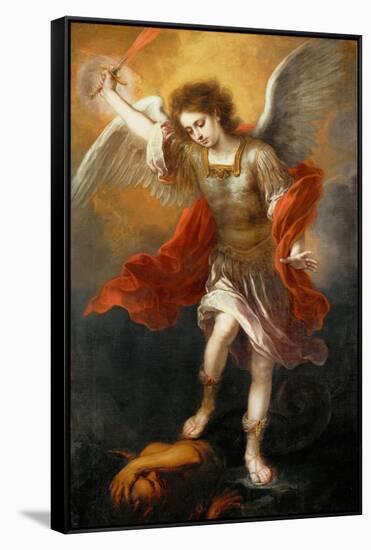 Archangel Michael hurls the devil into the abyss. Around 1665/68-Bartolome Esteban Murillo-Framed Stretched Canvas