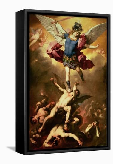 Archangel Michael Overthrows the Rebel Angel, circa 1660-65-Luca Giordano-Framed Stretched Canvas