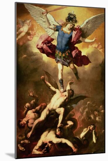 Archangel Michael Overthrows the Rebel Angel, circa 1660-65-Luca Giordano-Mounted Giclee Print