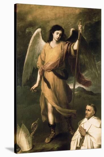 Archangel Raphael with Bishop Domonte-Bartolome Esteban Murillo-Stretched Canvas