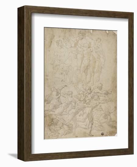 Archers Shooting at a Herm, Triumph of Bacchus, and Other Studies-Michelangelo & Perino del Vaga-Framed Giclee Print