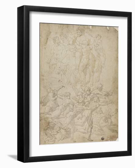 Archers Shooting at a Herm, Triumph of Bacchus, and Other Studies-Michelangelo & Perino del Vaga-Framed Giclee Print