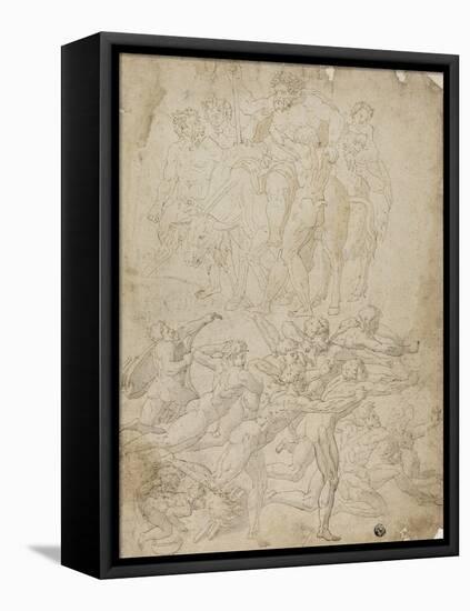 Archers Shooting at a Herm, Triumph of Bacchus, and Other Studies-Michelangelo & Perino del Vaga-Framed Stretched Canvas