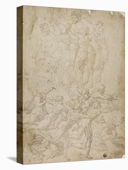 Archers Shooting at a Herm, Triumph of Bacchus, and Other Studies-Michelangelo & Perino del Vaga-Stretched Canvas