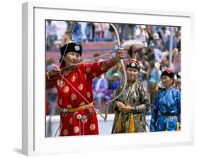 Archery Contest, Naadam Festival, Oulaan Bator (Ulaan Baatar), Mongolia, Central Asia-Bruno Morandi-Framed Photographic Print