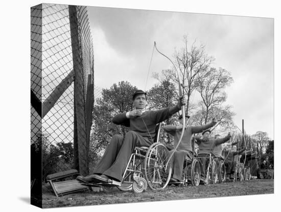 Archery Practice at the Ciswo Paraplegic Centre, Pontefract, West Yorkshire, 1960-Michael Walters-Stretched Canvas