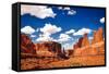 Arches National Park Landscape View with Blue Sky and White Clou-MartinM303-Framed Stretched Canvas
