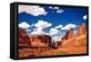 Arches National Park Landscape View with Blue Sky and White Clou-MartinM303-Framed Stretched Canvas