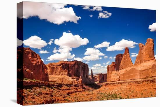 Arches National Park Landscape View with Blue Sky and White Clou-MartinM303-Stretched Canvas