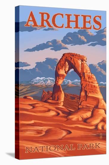 Arches National Park, Utah - Delicate Arch Illustration - Lantern Press Artwork-Lantern Press-Stretched Canvas