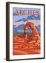 Arches National Park, Utah - Delicate Arch Illustration - Lantern Press Artwork-Lantern Press-Framed Art Print