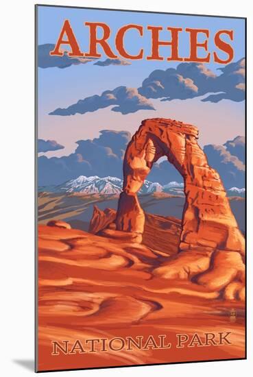 Arches National Park, Utah - Delicate Arch Illustration - Lantern Press Artwork-Lantern Press-Mounted Art Print