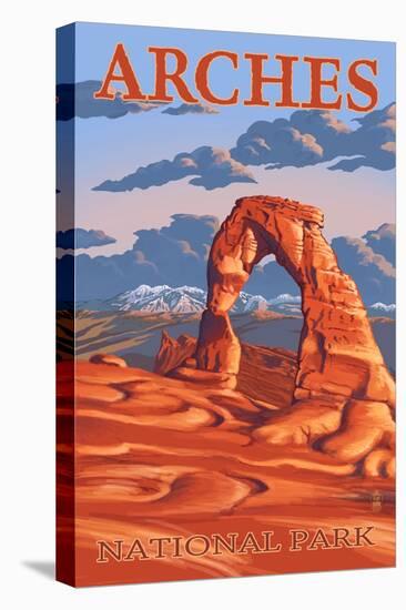 Arches National Park, Utah - Delicate Arch Illustration - Lantern Press Artwork-Lantern Press-Stretched Canvas