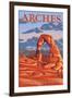 Arches National Park, Utah - Delicate Arch Illustration - Lantern Press Artwork-Lantern Press-Framed Art Print