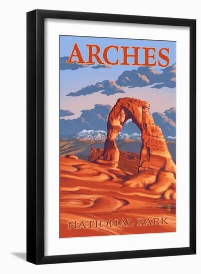 Arches National Park, Utah - Delicate Arch Illustration - Lantern Press Artwork-Lantern Press-Framed Art Print